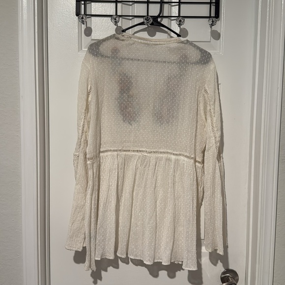 Nostalgia Embroidered Boho Floral Peasant Blouse Tunic Top Cream Shirt Sz Large - Picture 9 of 9